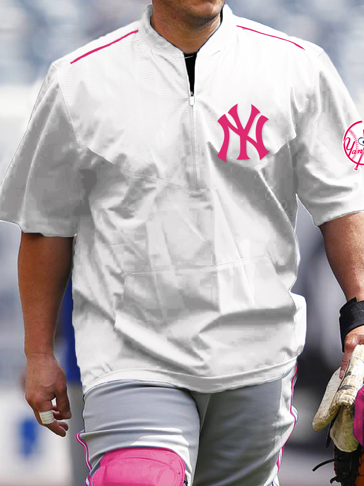 New York Yankees Fashion Short Sleeve Zip Sweatshirt