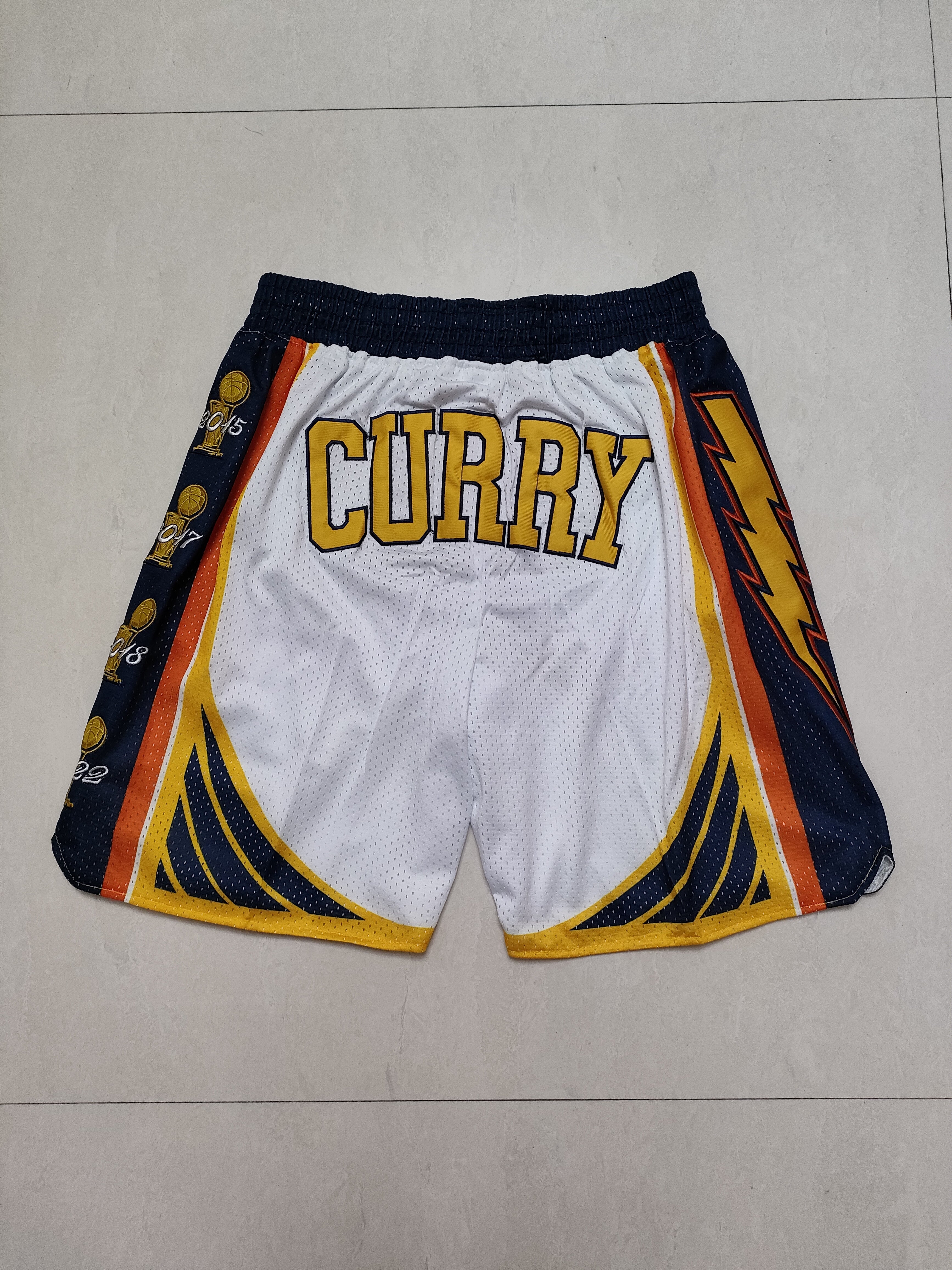 Golden State Warriors White Curry Championship Full Density Embroidered Pocket Shorts