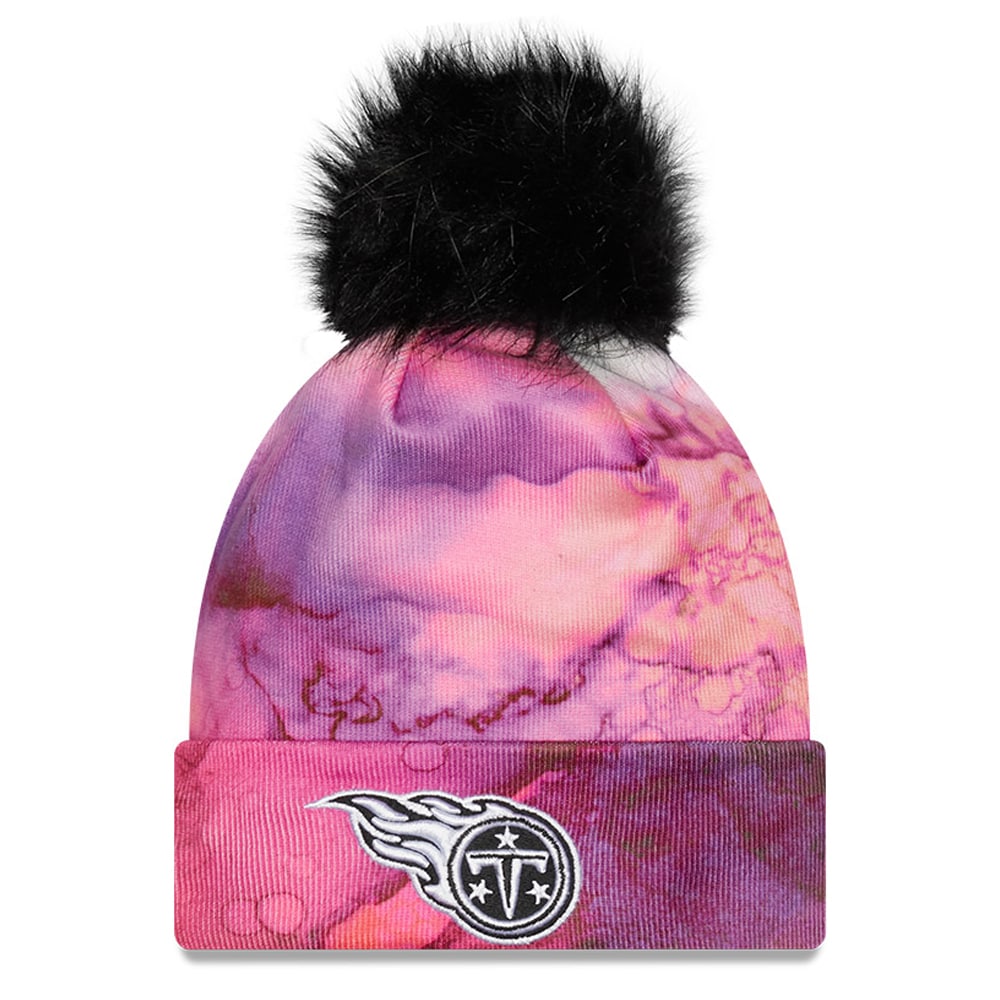 Tennessee Titans Women's Pink/Black 2022 Crucial Catch Pom Knit Hat