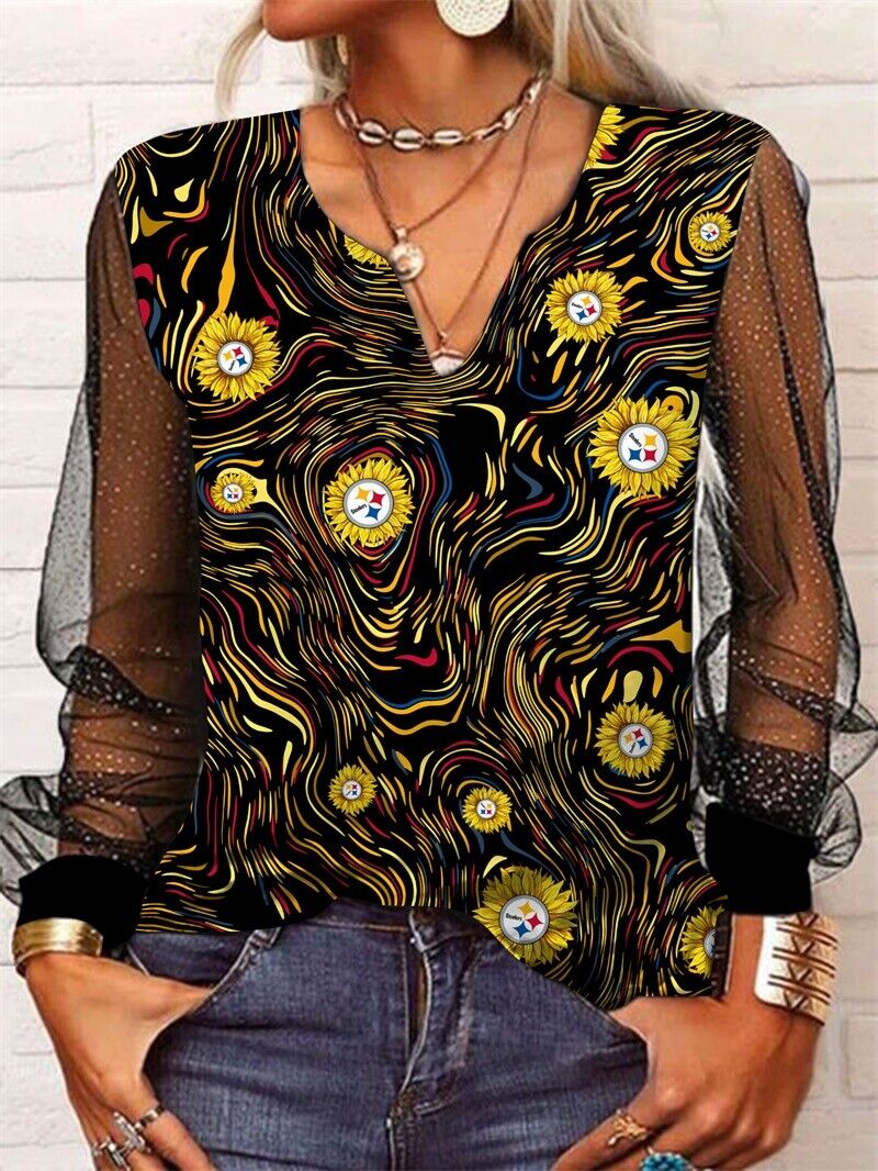 Pittsburgh Steelers Long Sleeve V-neck Lace Shirt