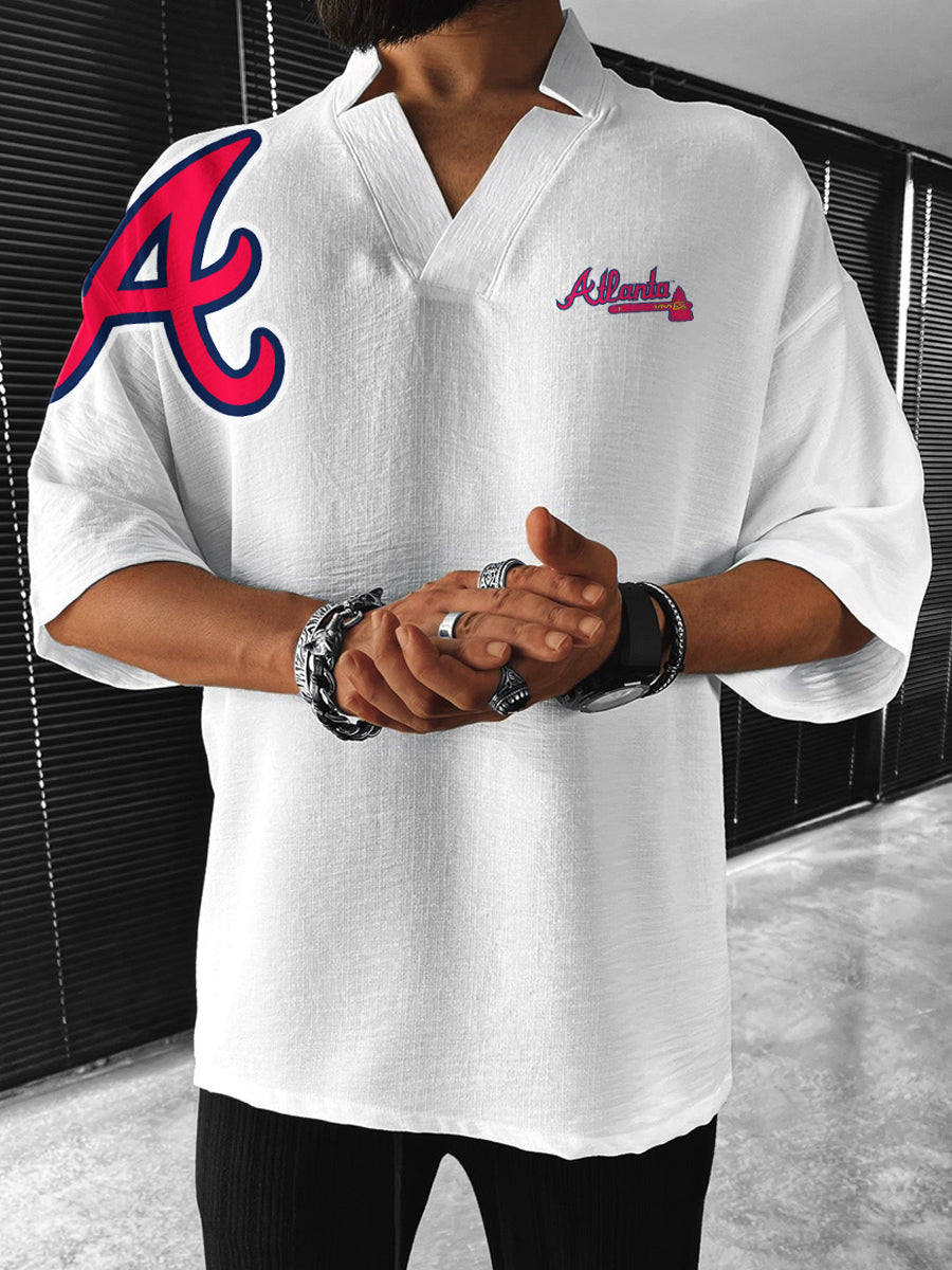 Atlanta Braves MLB Men's Comfortable V-Neck Short Sleeve Top