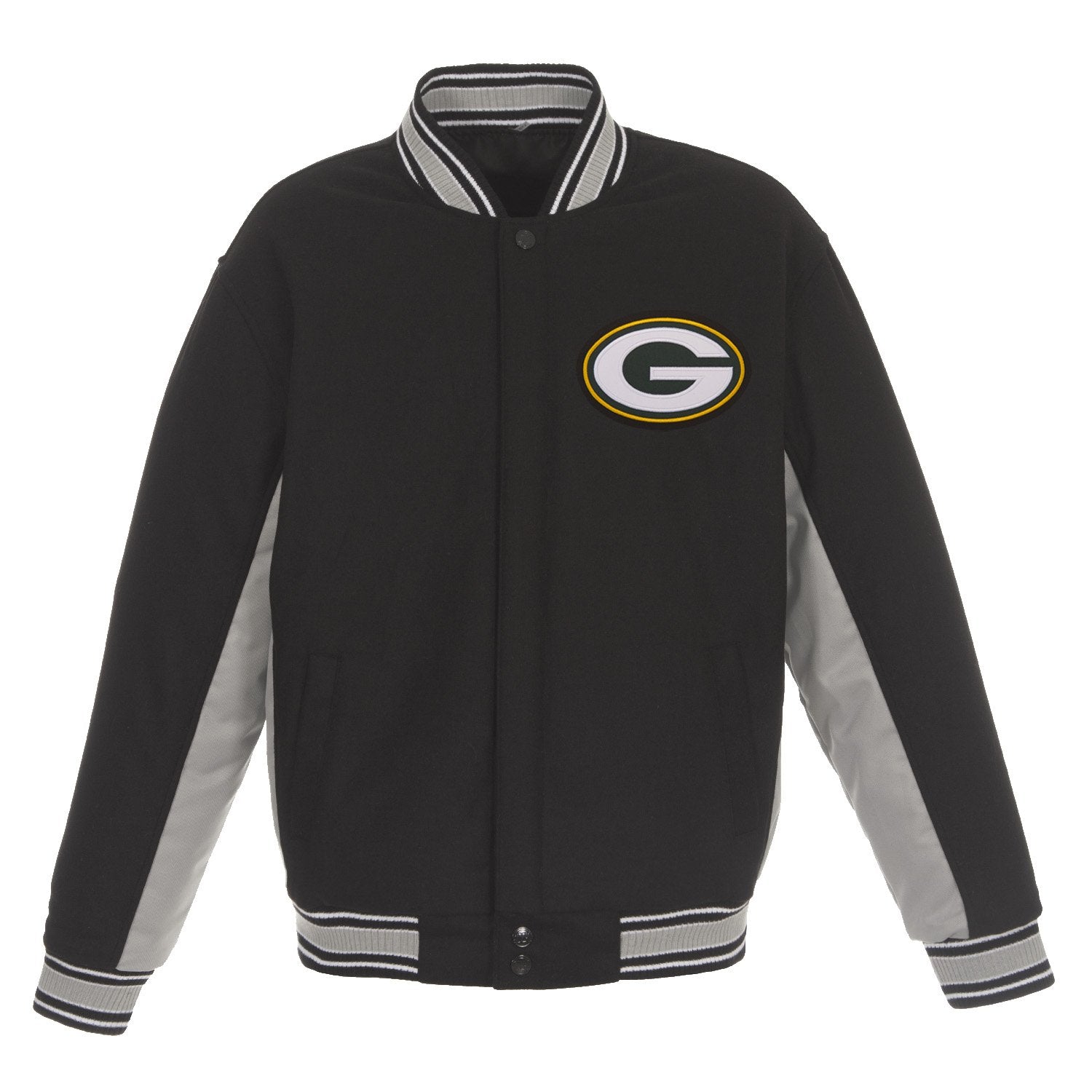 GREEN BAY PACKERS JH DESIGN WOOL REVERSIBLE FULL-SNAP JACKET – BLACK