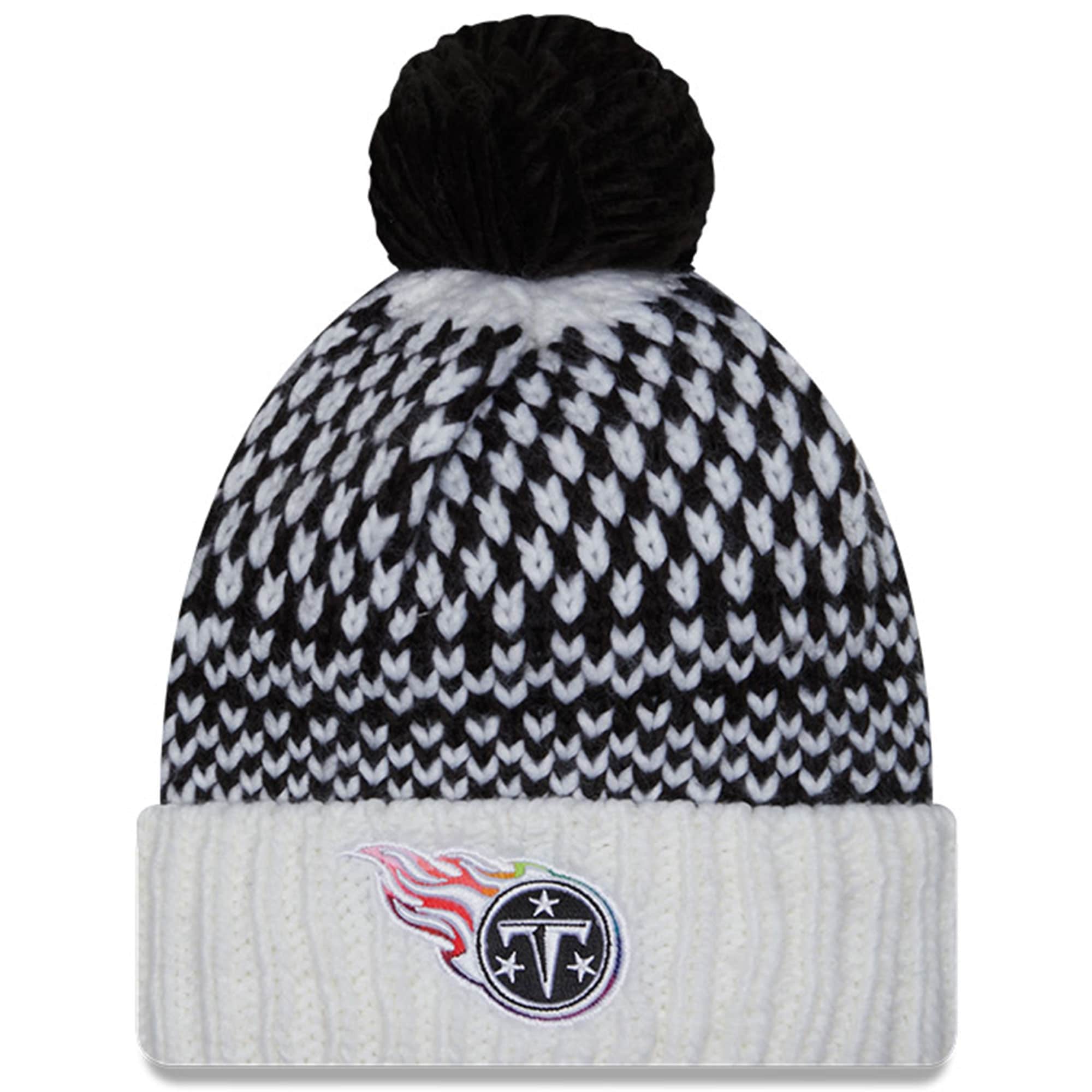 Tennessee Titans Women's Black/White 2023 Crucial Catch Cuffed Pom Knit Hat