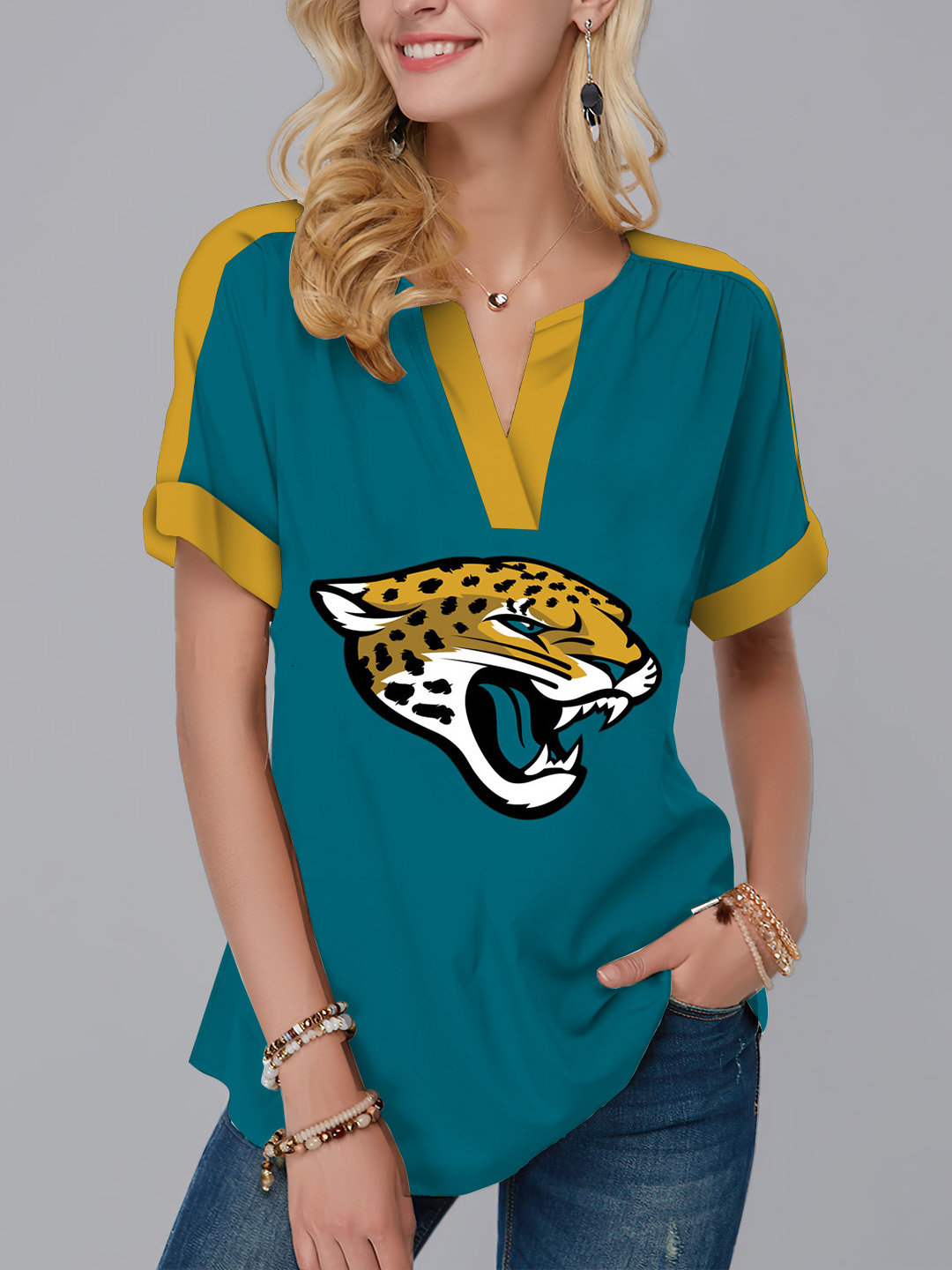 Jacksonville Jaguars  Fashion Short Sleeve V-Neck Shirt