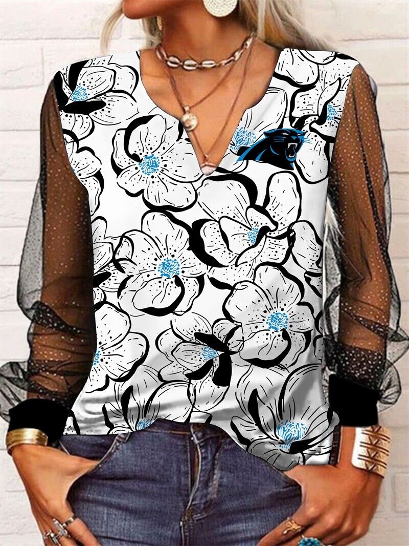 Carolina Panthers Long Sleeve V-neck Lace Shirt