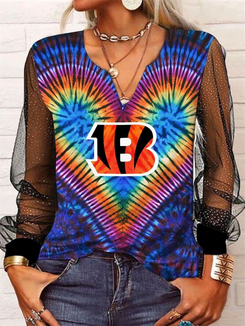 Cincinnati Bengals Long Sleeve V-neck Lace Shirt