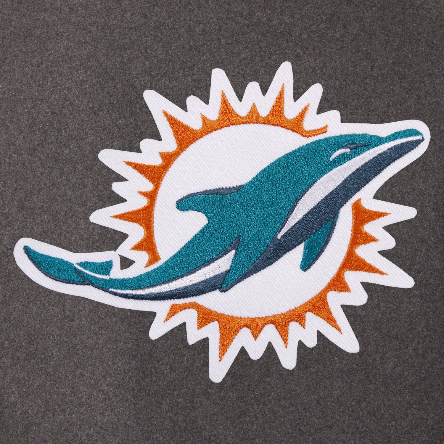 MIAMI DOLPHINS WOOL & LEATHER REVERSIBLE JACKET W/ EMBROIDERED LOGOS - CHARCOAL/BLACK