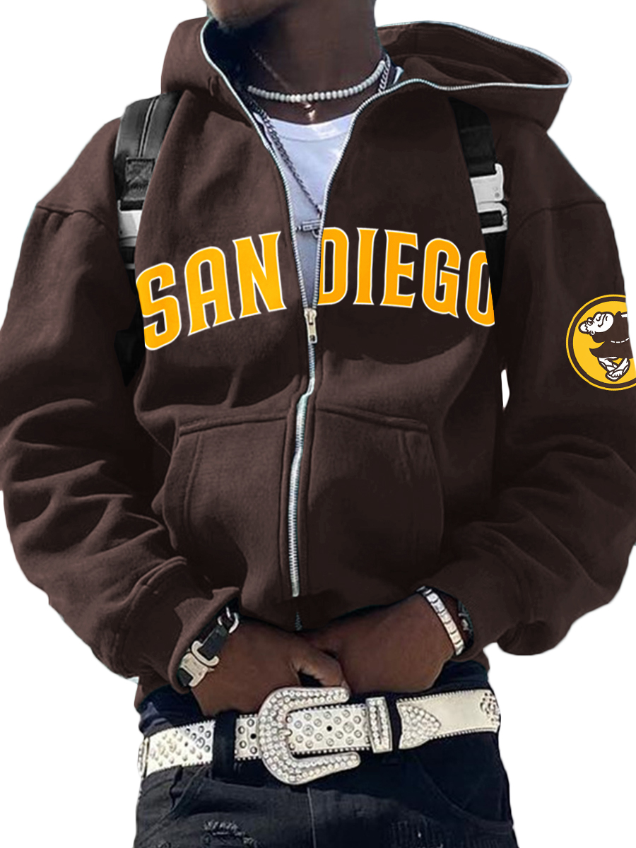 San Diego Padres MLB Men's Casual Zipper Hooded Sweatshirts