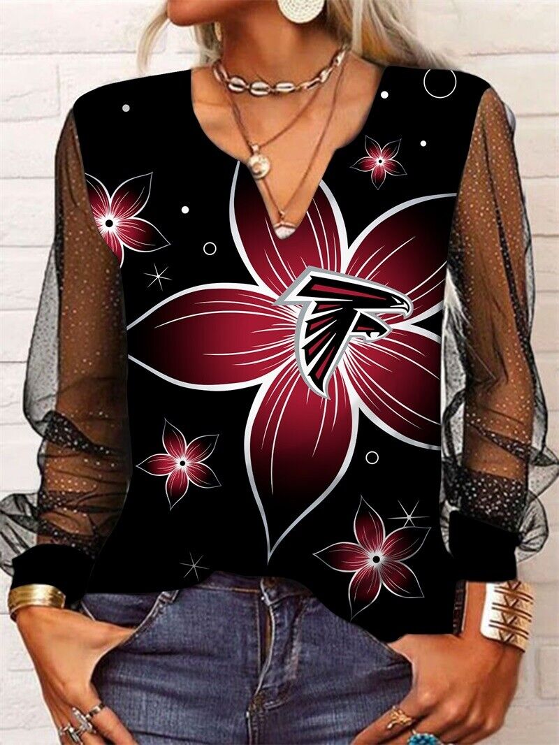 Atlanta Falcons Long Sleeve V-neck Lace Shirt