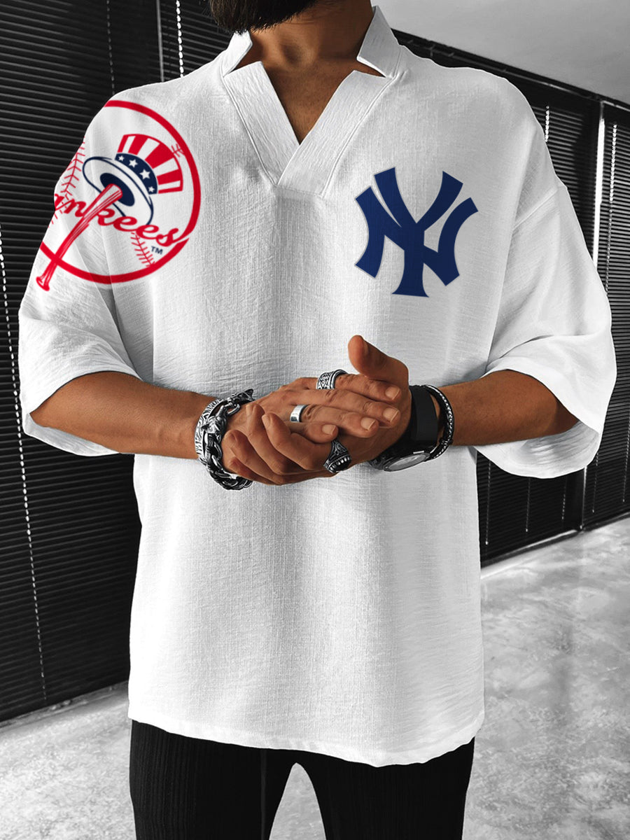 New York Yankees MLB Men's Comfortable V-Neck Short Sleeve Top