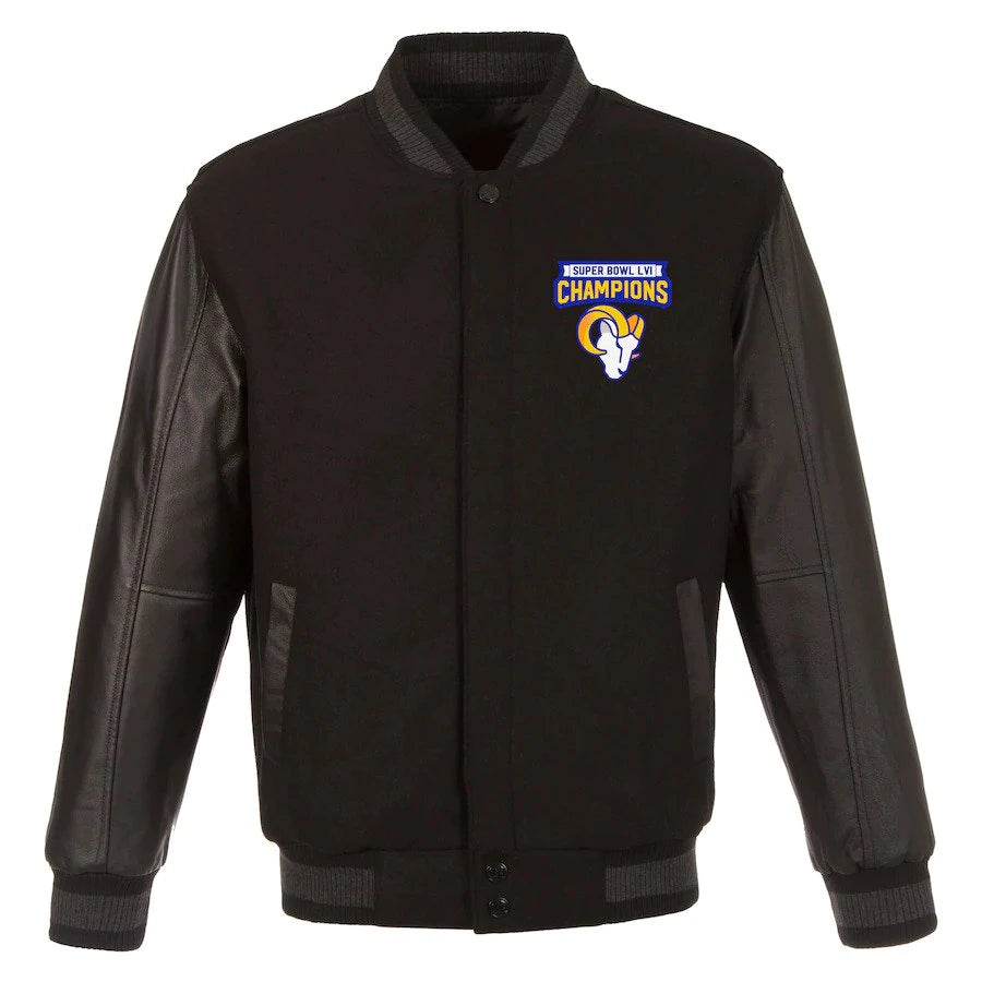 Los Angeles Rams Super Bowl LVI Champions Reversible Wool and Leather Full-Snap Jacket - Black