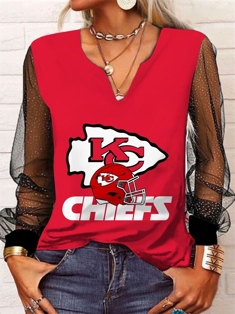 Kansas City Chiefs Long Sleeve V-neck Lace Shirt