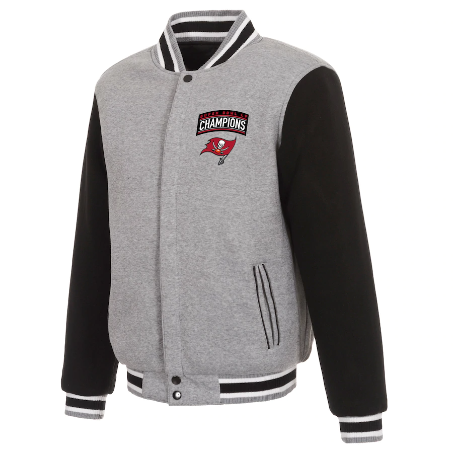 TAMPA BAY BUCCANEERS SUPER BOWL LV CHAMPIONS REVERSIBLE FLEECE FULL-SNAP JACKET - GRAY/BLACK