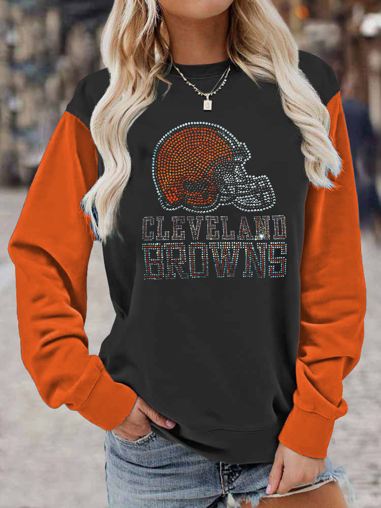 Cleveland Browns Colorblock Casual Print Pullover Sweatshirt