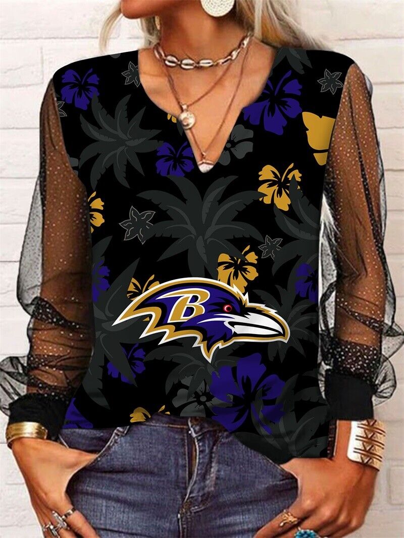 Baltimore Ravens Long Sleeve V-neck Lace Shirt