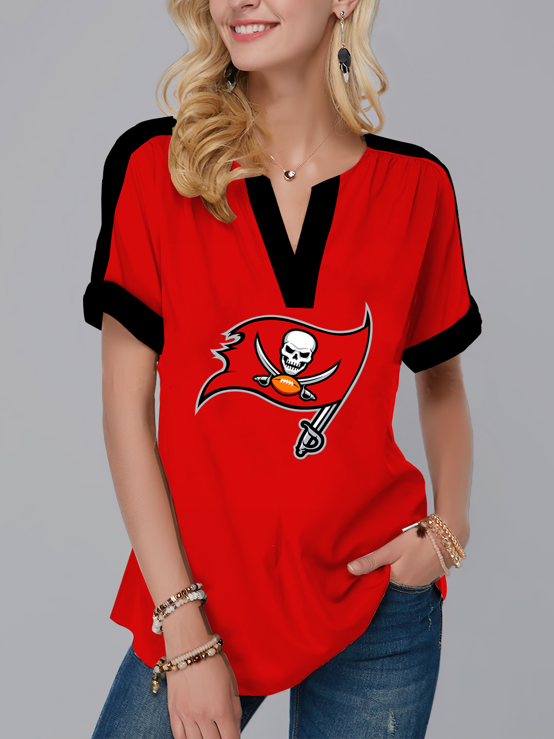 Tampa Bay Buccaneers  Fashion Short Sleeve V-Neck Shirt
