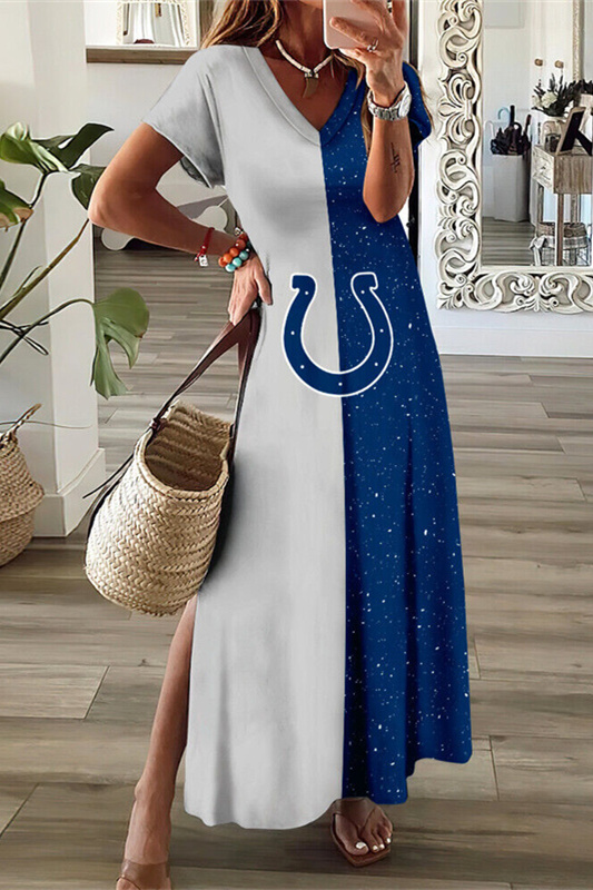 Indianapolis Colts V-Neck Sexy Side Slit Long Dress