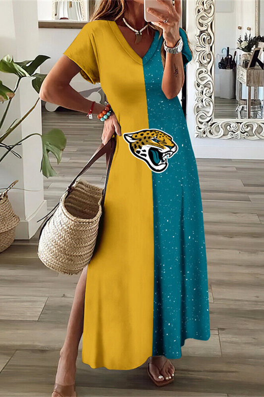 Jacksonville Jaguars V-Neck Sexy Side Slit Long Dress