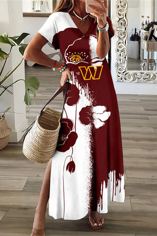 W CommandersV-Neck Sexy Side Slit Long Dress