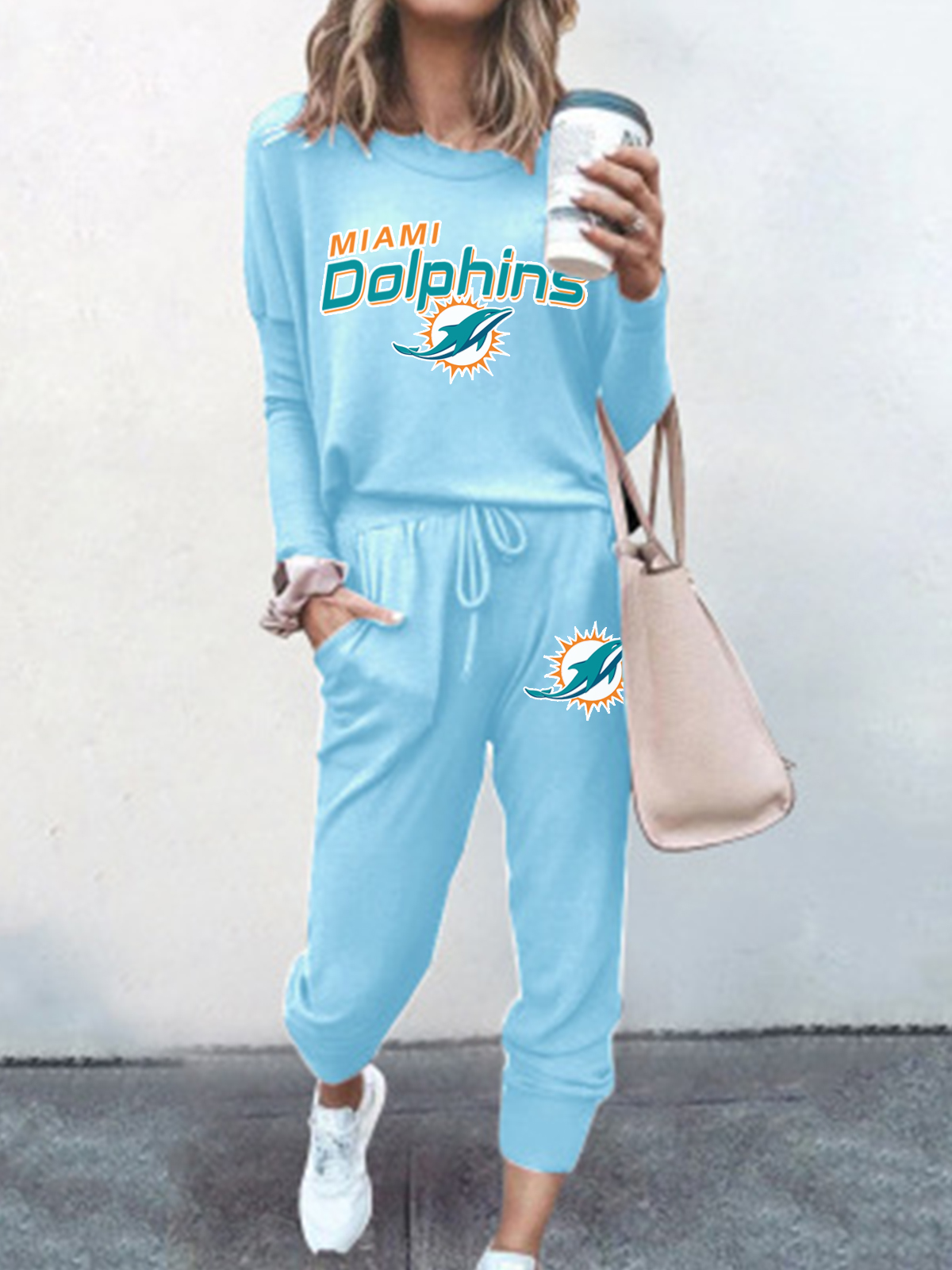 Miami Dolphins Fashion Long Sleeve Casual Two Piece Suit