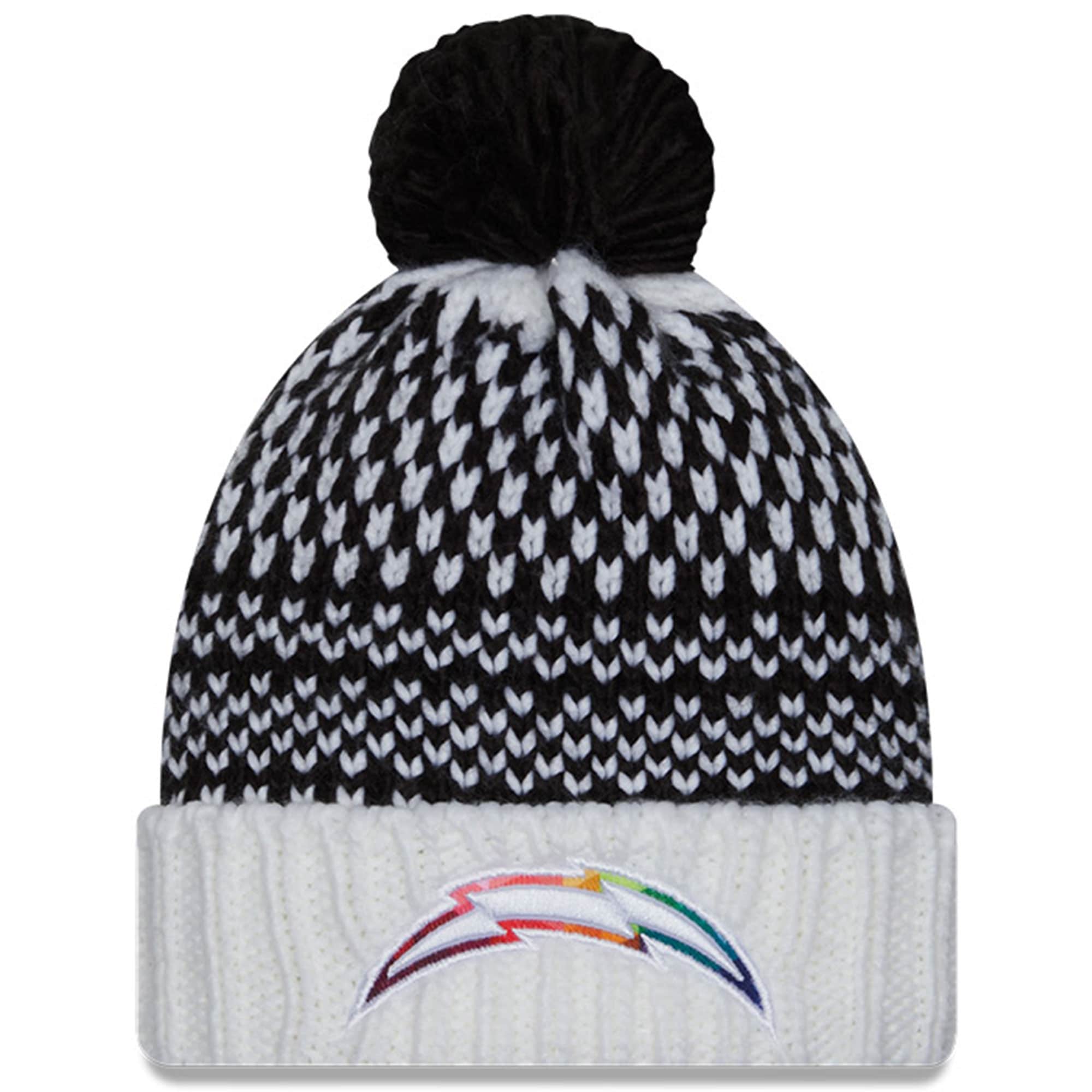 Los Angeles Chargers Women's Black/White 2023 Crucial Catch Cuffed Pom Knit Hat