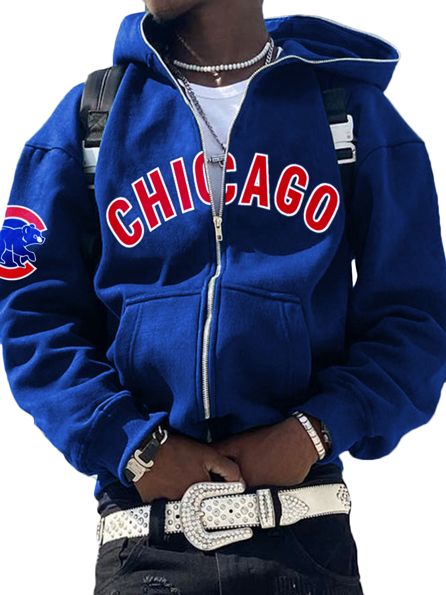 Chicago Cubs MLB Men's Casual Zipper Hooded Sweatshirts