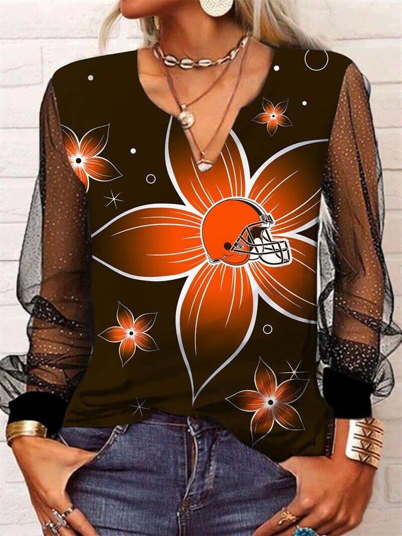 Cleveland Browns Long Sleeve V-neck Lace Shirt