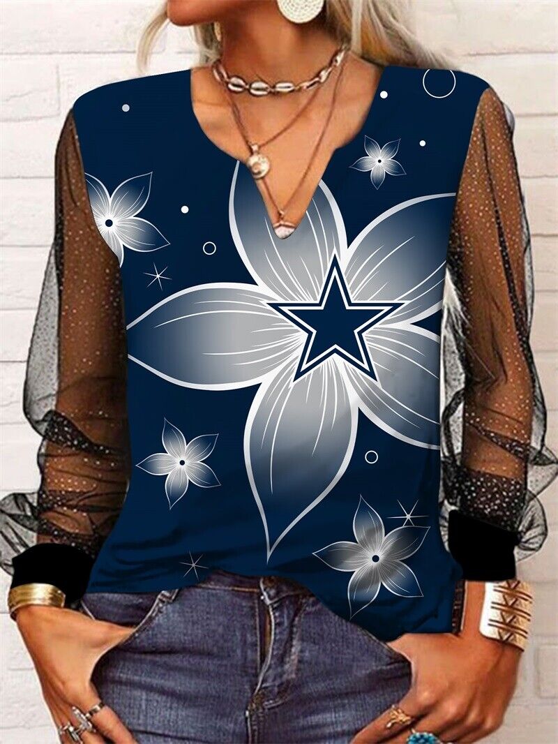 Dallas Cowboys Long Sleeve V-neck Lace Shirt