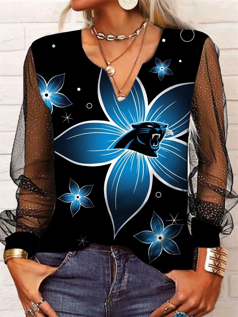 Carolina Panthers Long Sleeve V-neck Lace Shirt