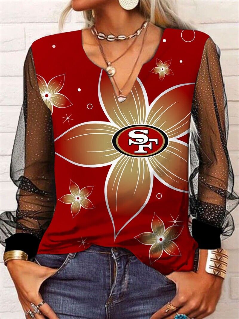 San Francisco 49ers Long Sleeve V-neck Lace Shirt