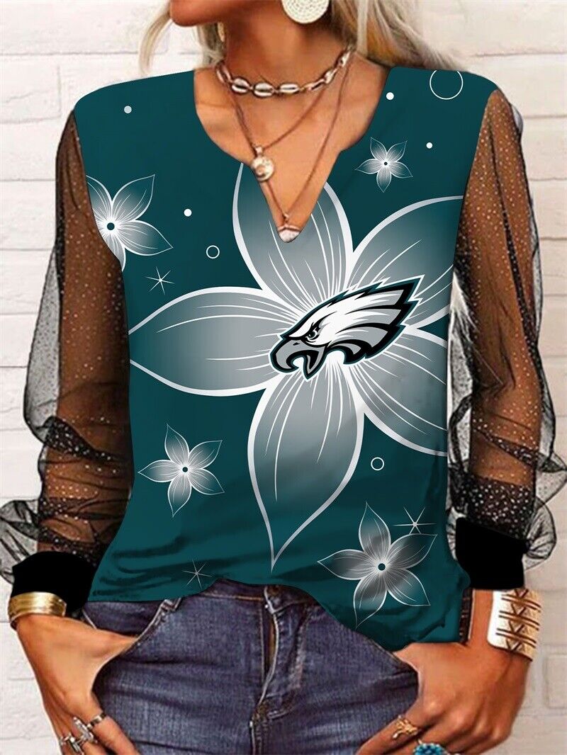 Philadelphia Eagles Long Sleeve V-neck Lace Shirt