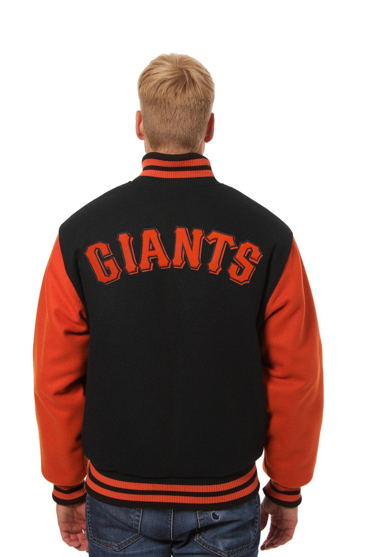SAN FRANCISCO GIANTS TWO-TONE WOOL JACKET W/ HANDCRAFTED LEATHER LOGOS - BLACK/ORANGE