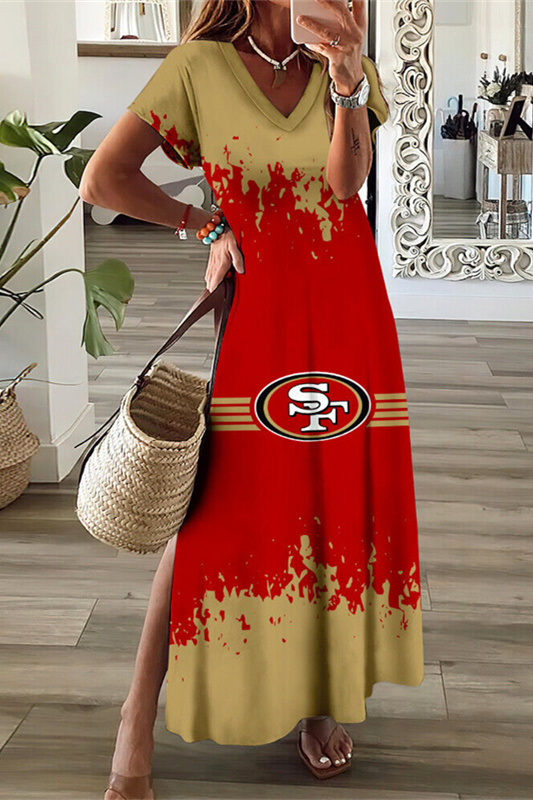 San Francisco 49ers V-Neck Sexy Side Slit Long Dress