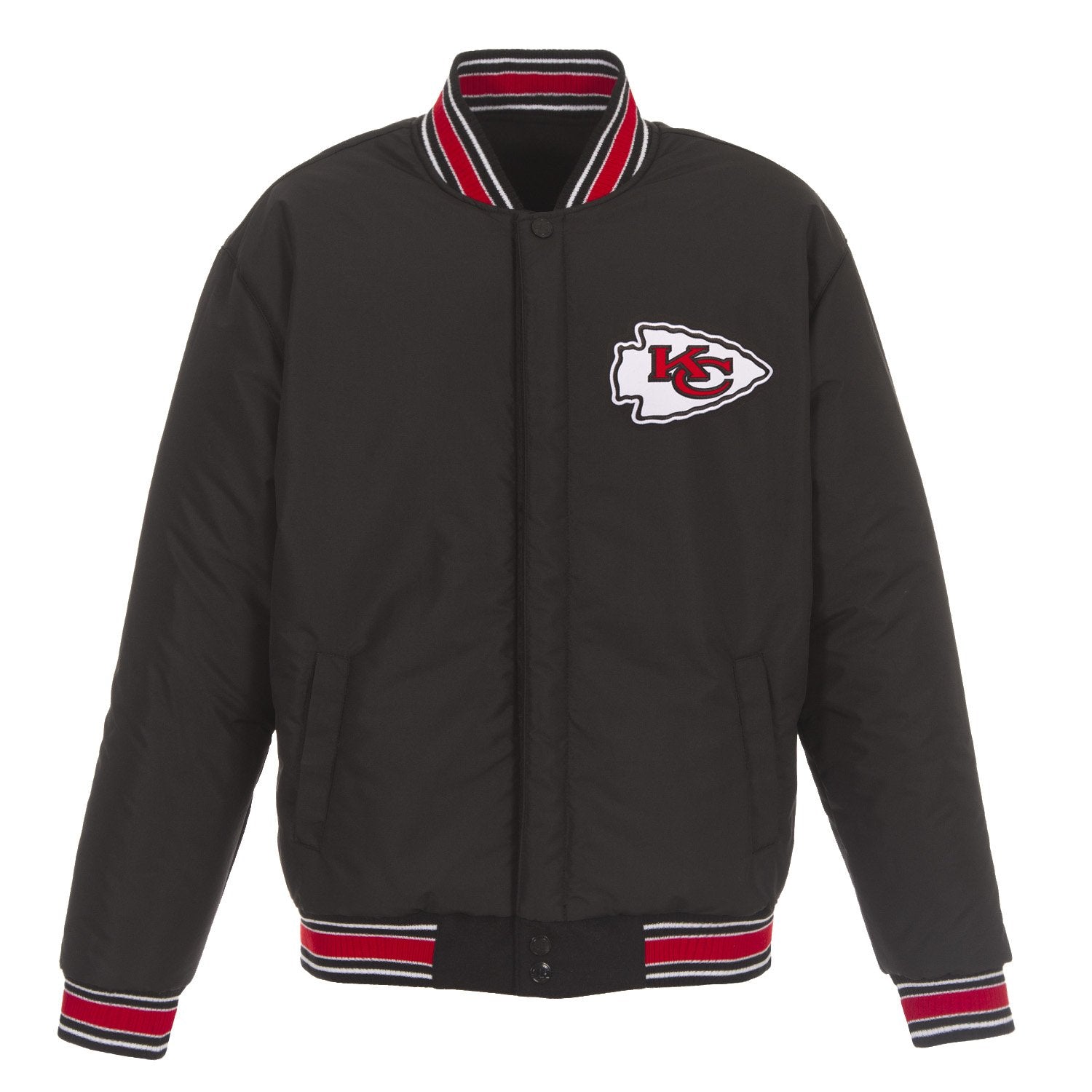 KANSAS CITY CHIEFS JH DESIGN WOOL REVERSIBLE FULL-SNAP JACKET – BLACK