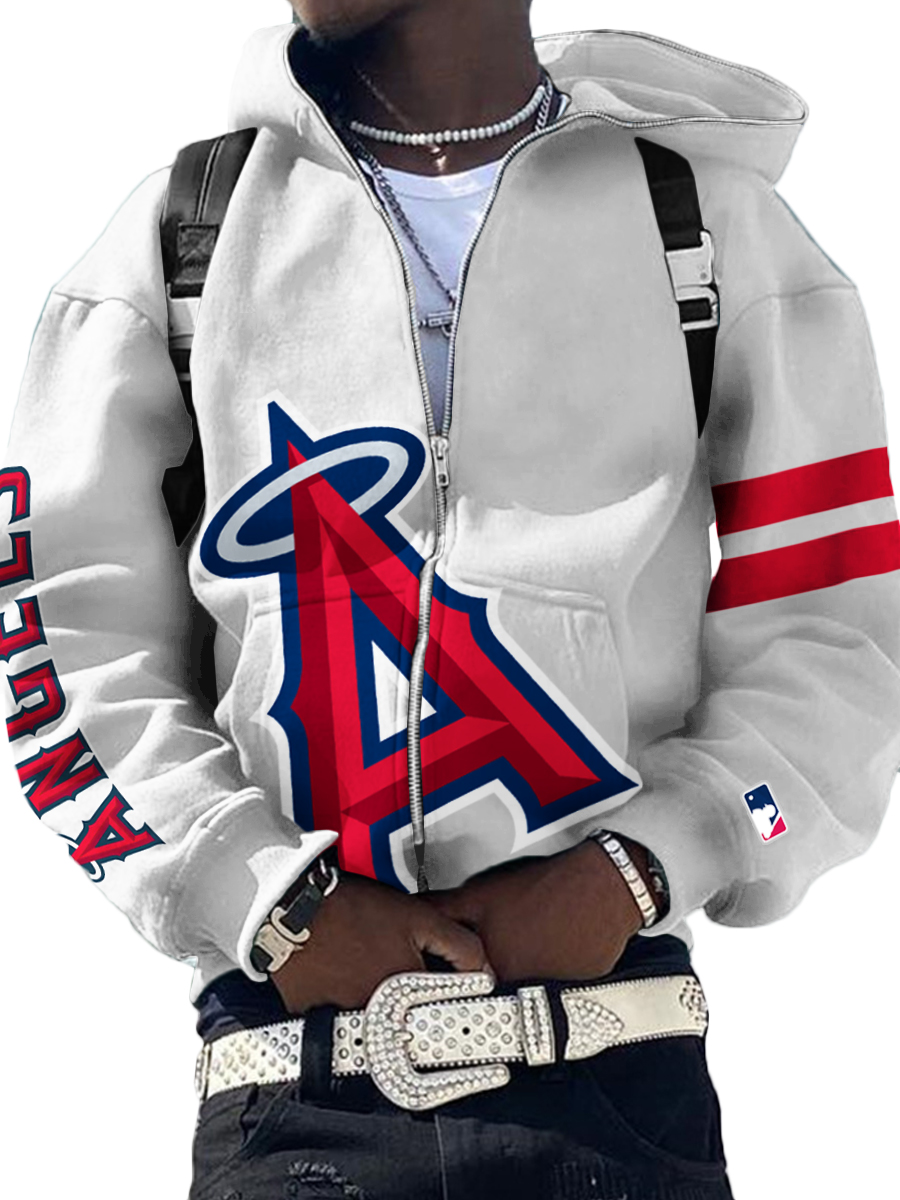 Los Angeles Angels MLB Men's Casual Zipper Hooded Sweatshirts White