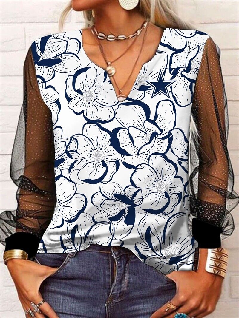 Dallas Cowboys Long Sleeve V-neck Lace Shirt