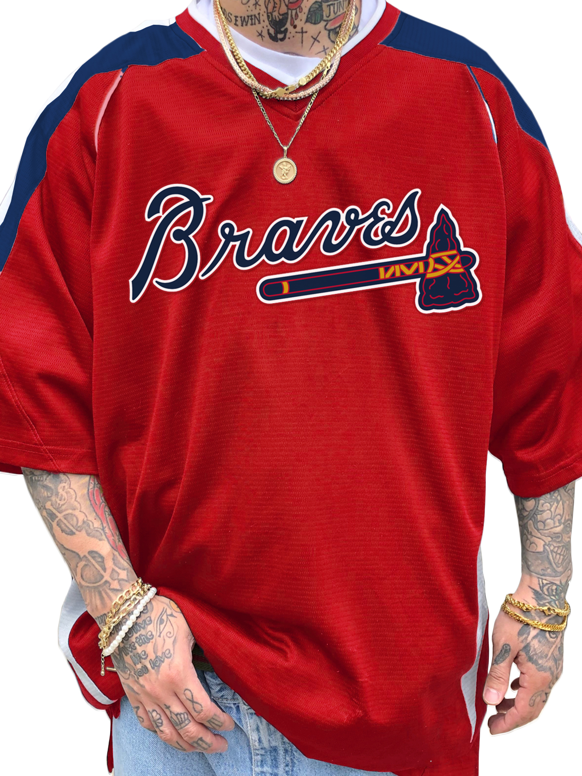 Atlanta Braves Short Sleeve V-Neck Jersey Shirt