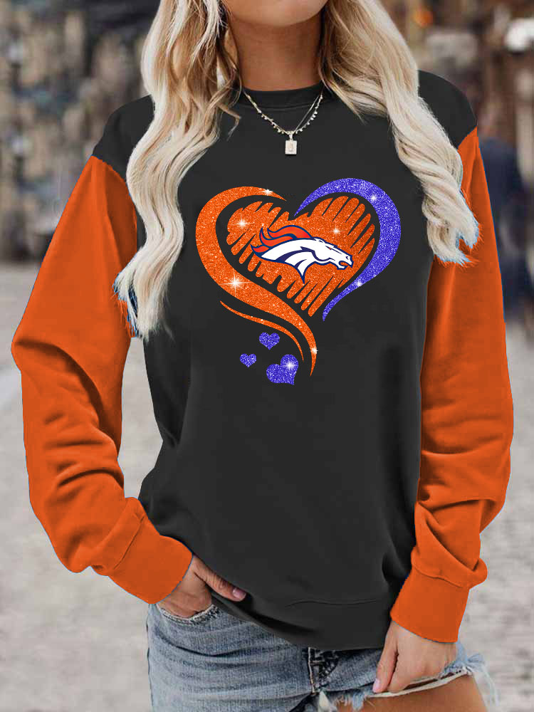 Denver Broncos Colorblock Casual Crewneck Pullover Sweatshirt