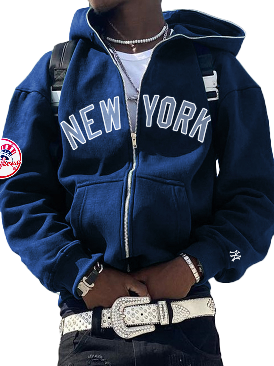 New York Yankees MLB Men's Casual Zipper Hooded Sweatshirts