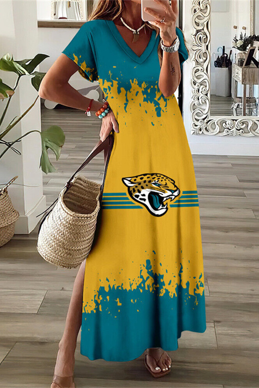 Jacksonville Jaguars V-Neck Sexy Side Slit Long Dress