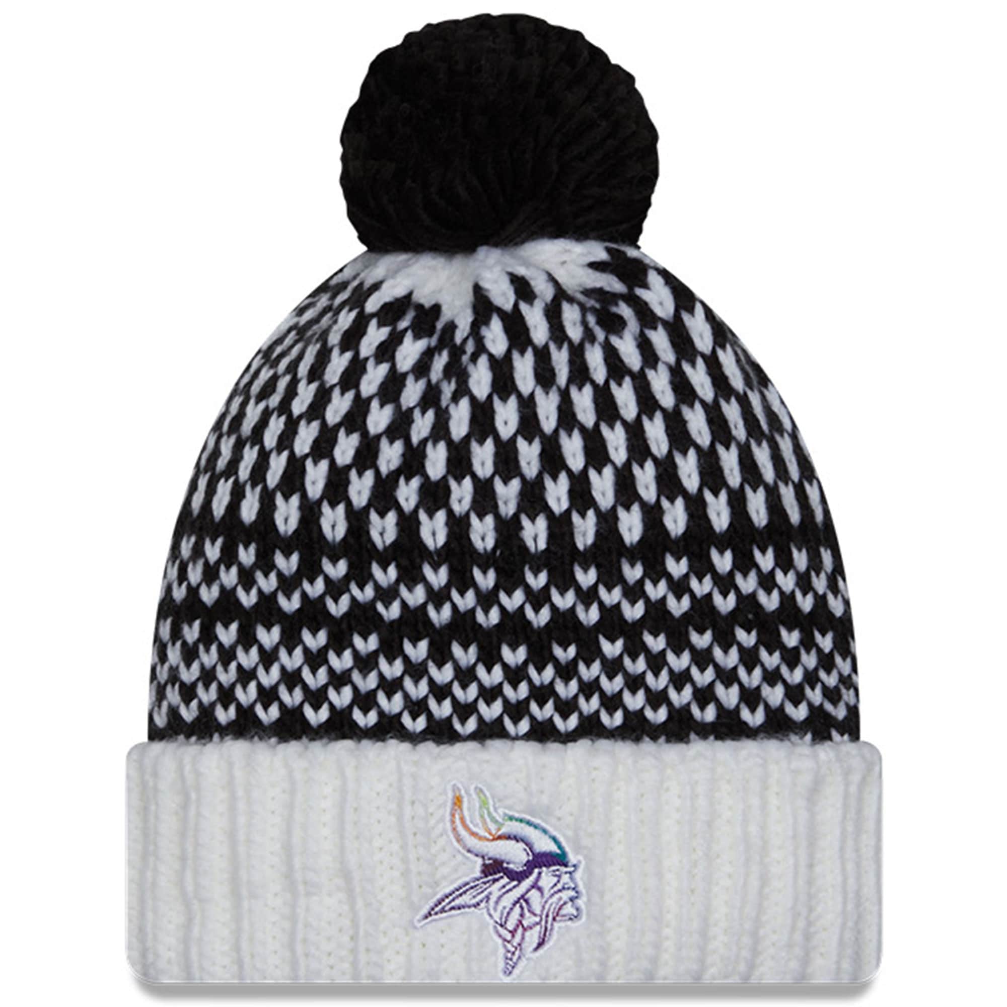 Minnesota Vikings Women's Black/White 2023 Crucial Catch Cuffed Pom Knit Hat