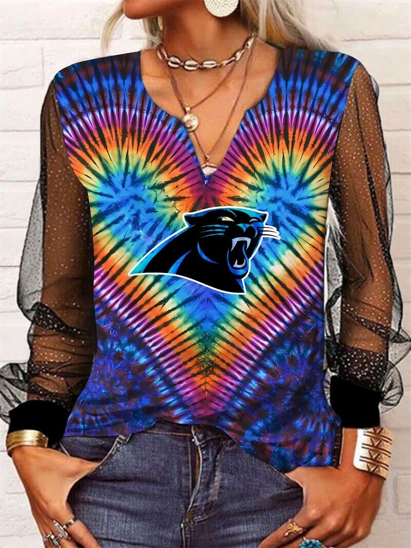Carolina Panthers Long Sleeve V-neck Lace Shirt