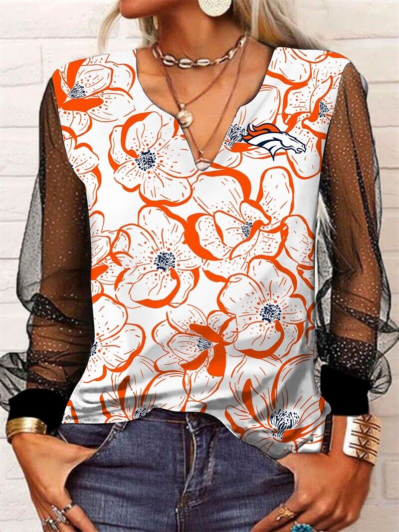 Denver Broncos Long Sleeve V-neck Lace Shirt