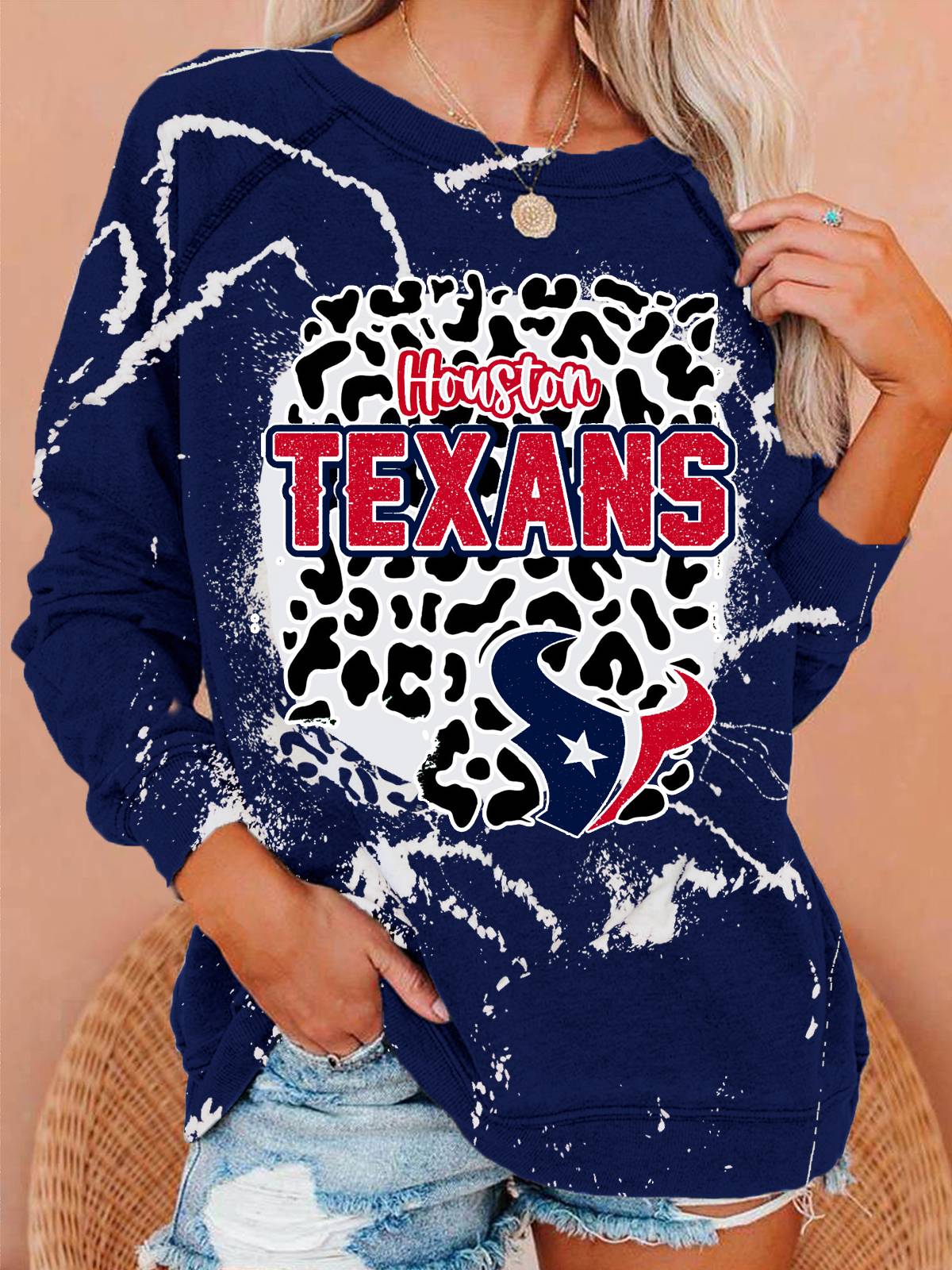 Houston Texans Vintage Print Crew Neck Pullover Sweatshirt
