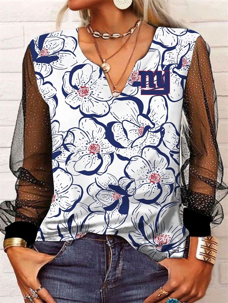New York Giants Long Sleeve V-neck Lace Shirt