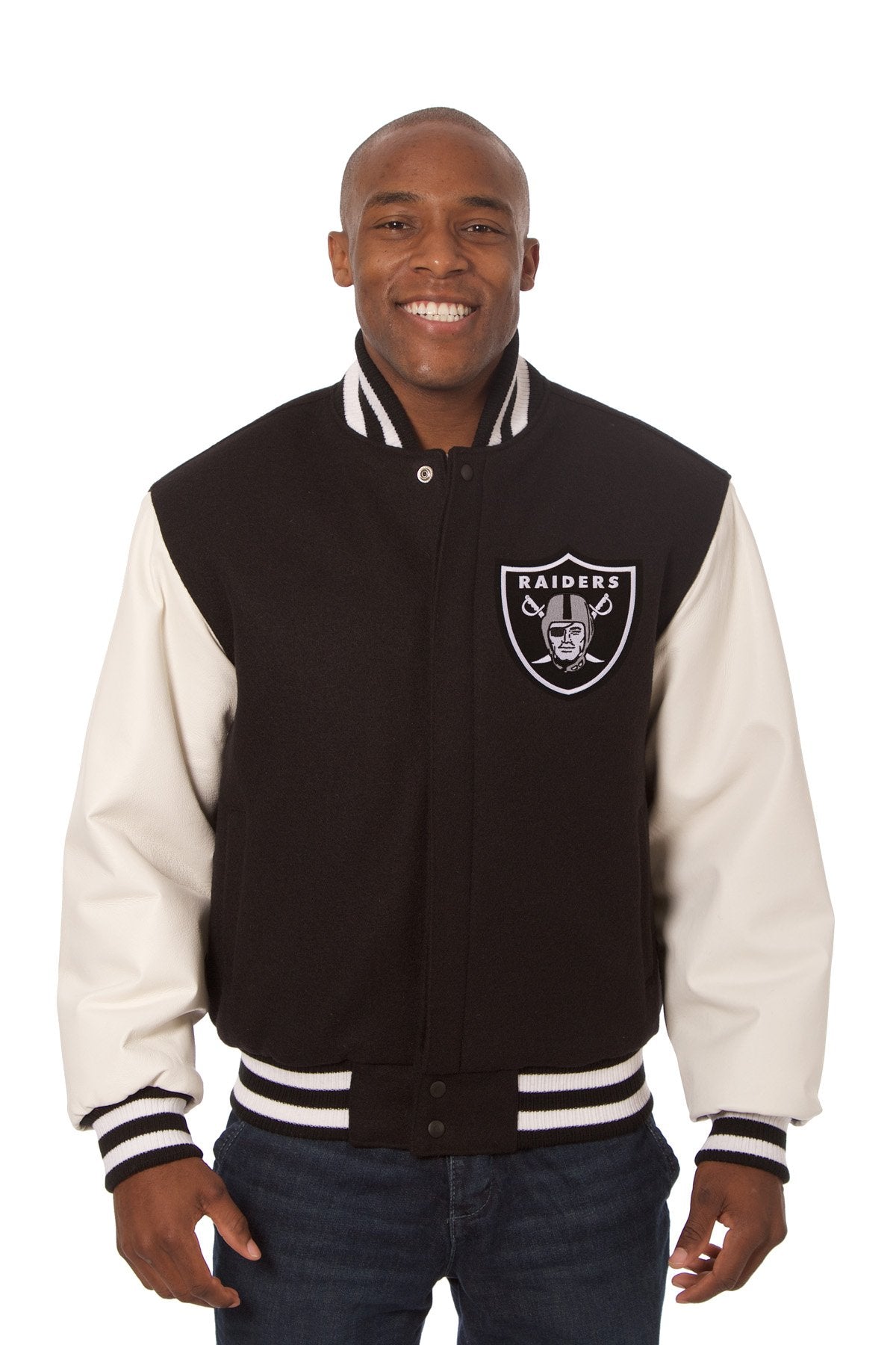 LAS VEGAS RAIDERS TWO-TONE WOOL AND LEATHER JACKET - BLACK/WHITE