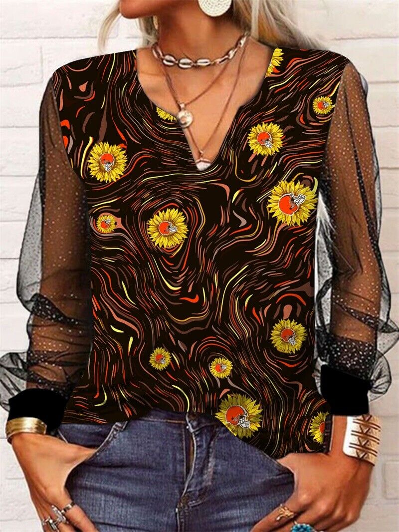 Cleveland Browns Long Sleeve V-neck Lace Shirt