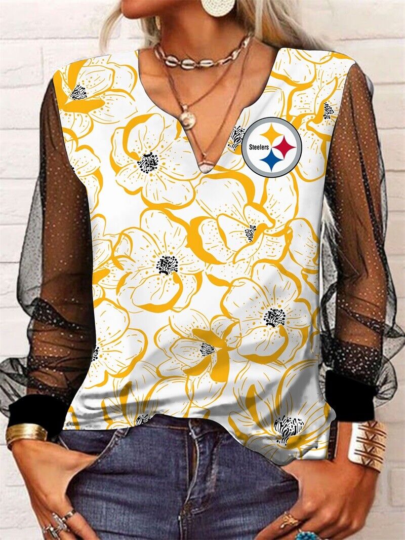 Pittsburgh Steelers Long Sleeve V-neck Lace Shirt
