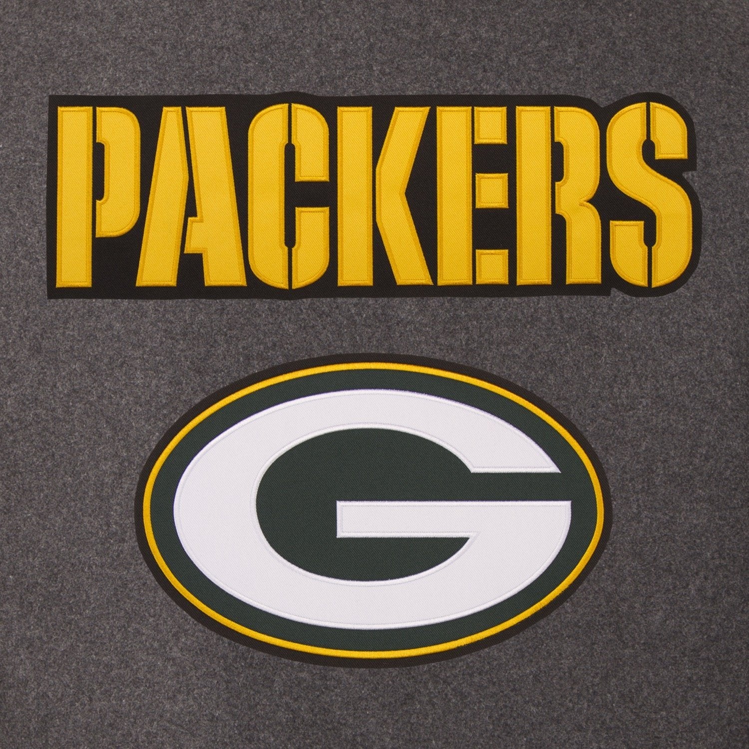 GREEN BAY PACKERS WOOL & LEATHER REVERSIBLE JACKET W/ EMBROIDERED LOGOS - CHARCOAL/GREEN