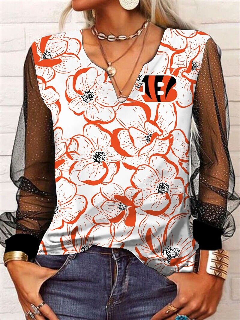 Cincinnati Bengals Long Sleeve V-neck Lace Shirt